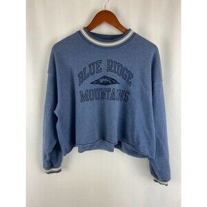 American Eagle Blue Ridge Mountains Women's S Sweatshirt Blue Cropped Oversized